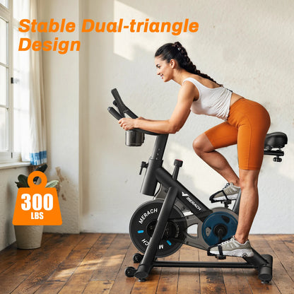 MERACH Exercise Bike Brake Pad Stationary Bike Low Noise Indoor Cycling Bike 270lbs Weight Capacity Tablet Mount Fitness Courses