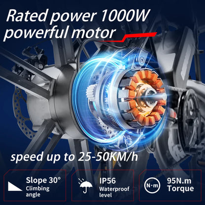 Deepower Electric Bike QS7 1000W 48V 60AH 20 Inch Fat Tire