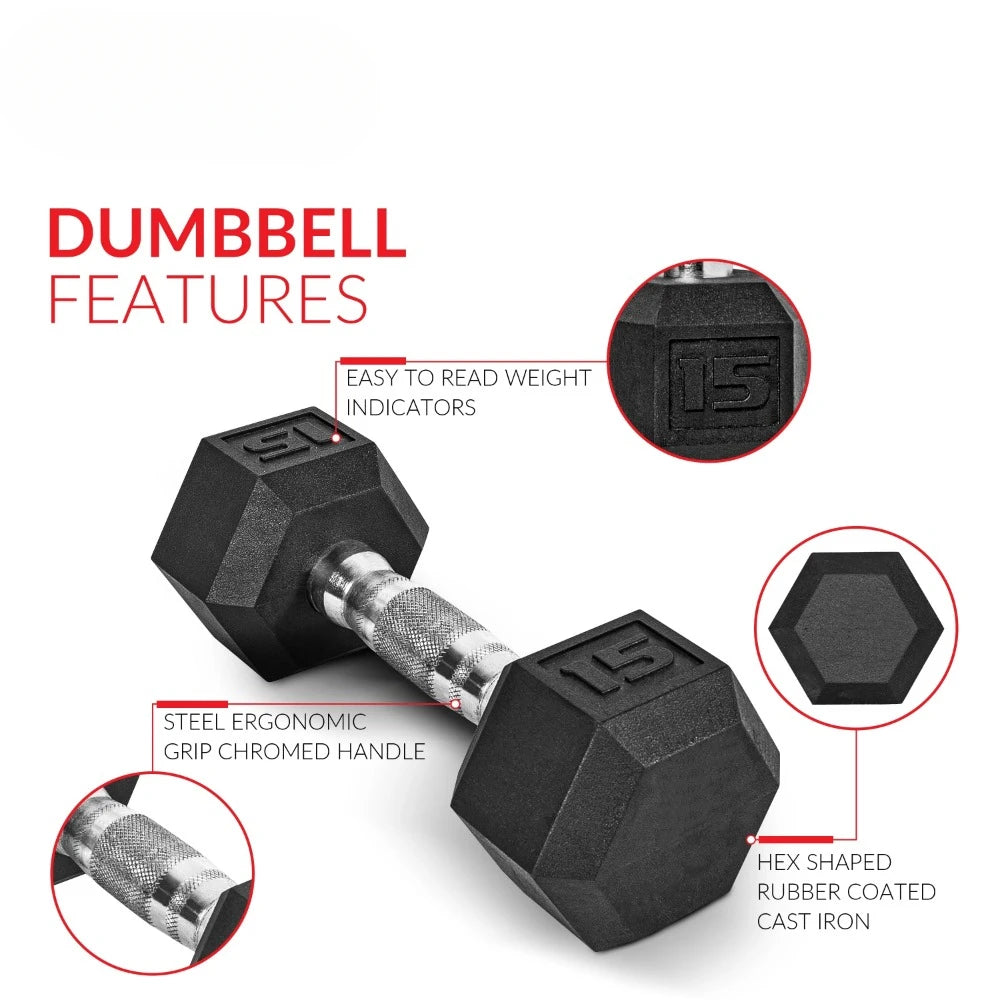 Barbell, 10lb Coated Rubber Hex Dumbbell, Pair