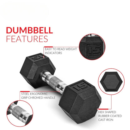 Barbell, 10lb Coated Rubber Hex Dumbbell, Pair
