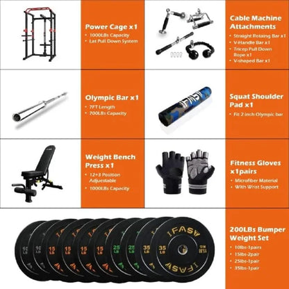 200lb Home Gym Sets Multi-functional Power Cage,Adjustable Pullup Squat Rack 1000Lbs,Capacity Comprehensive Fitness Barbell Rack
