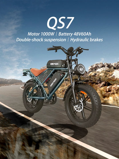 Deepower Electric Bike QS7 1000W 48V 60AH 20 Inch Fat Tire