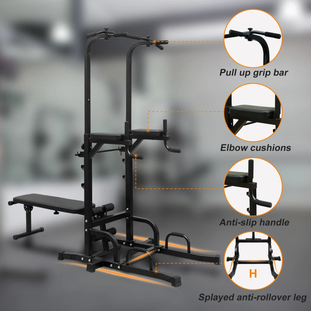 Power Tower Dip Station Bench Pull Up Bar Stand Adjustable Height