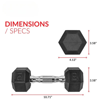 Barbell, 10lb Coated Rubber Hex Dumbbell, Pair