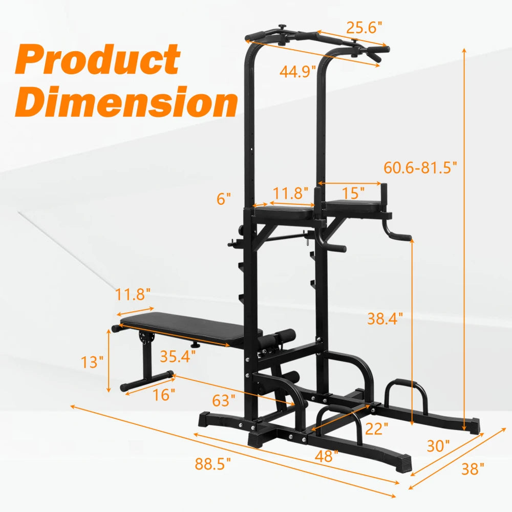 Power Tower Dip Station Bench Pull Up Bar Stand Adjustable Height