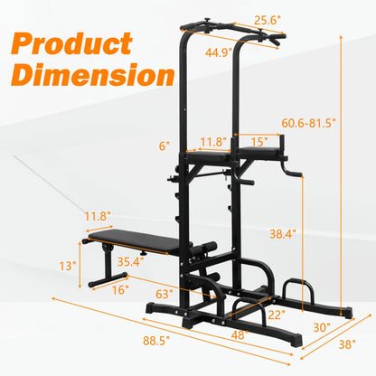 Power Tower Dip Station Bench Pull Up Bar Stand Adjustable Height