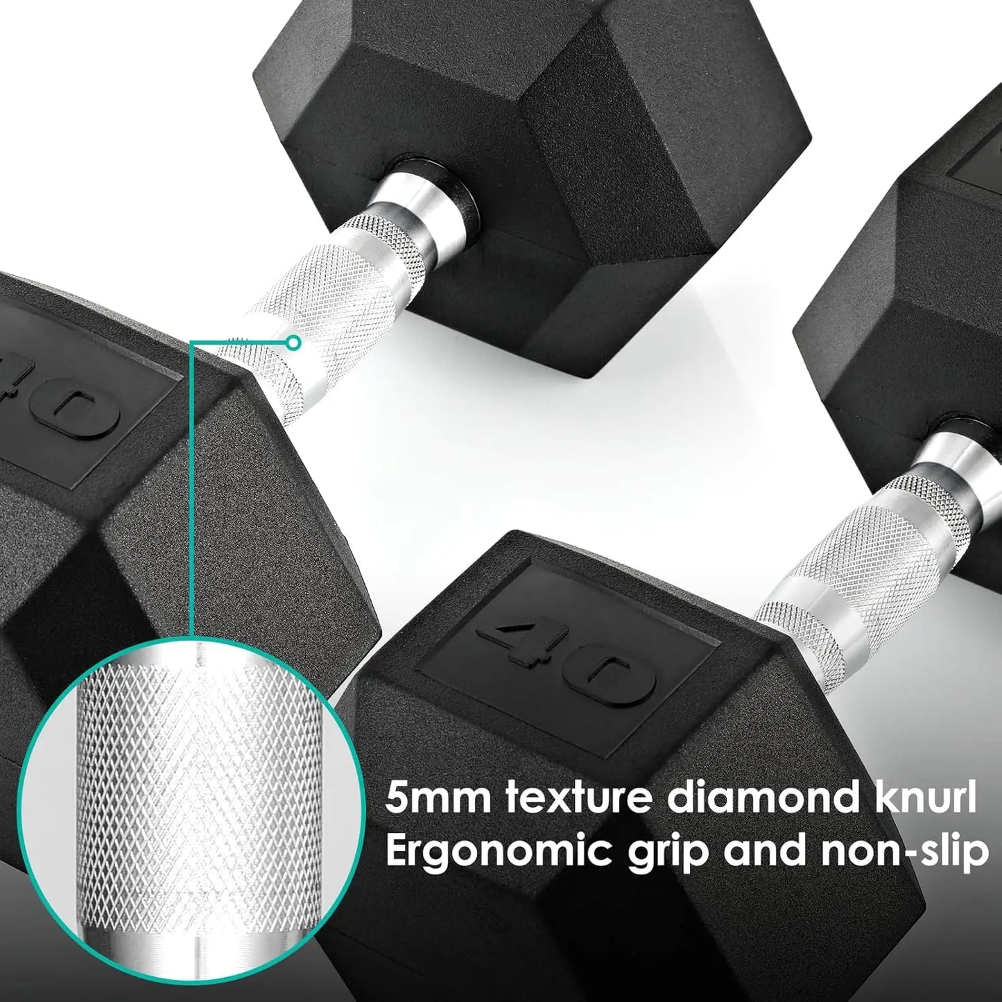 Rubber Hex Dumbbell Hand Weight, 30-75LB