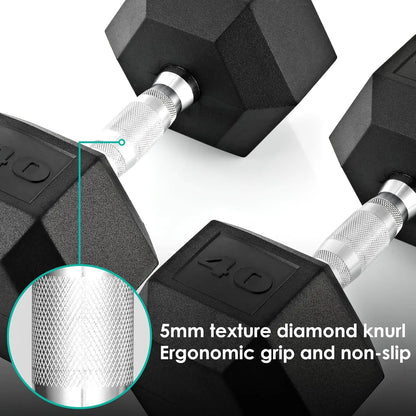 Rubber Hex Dumbbell Hand Weight, 30-75LB