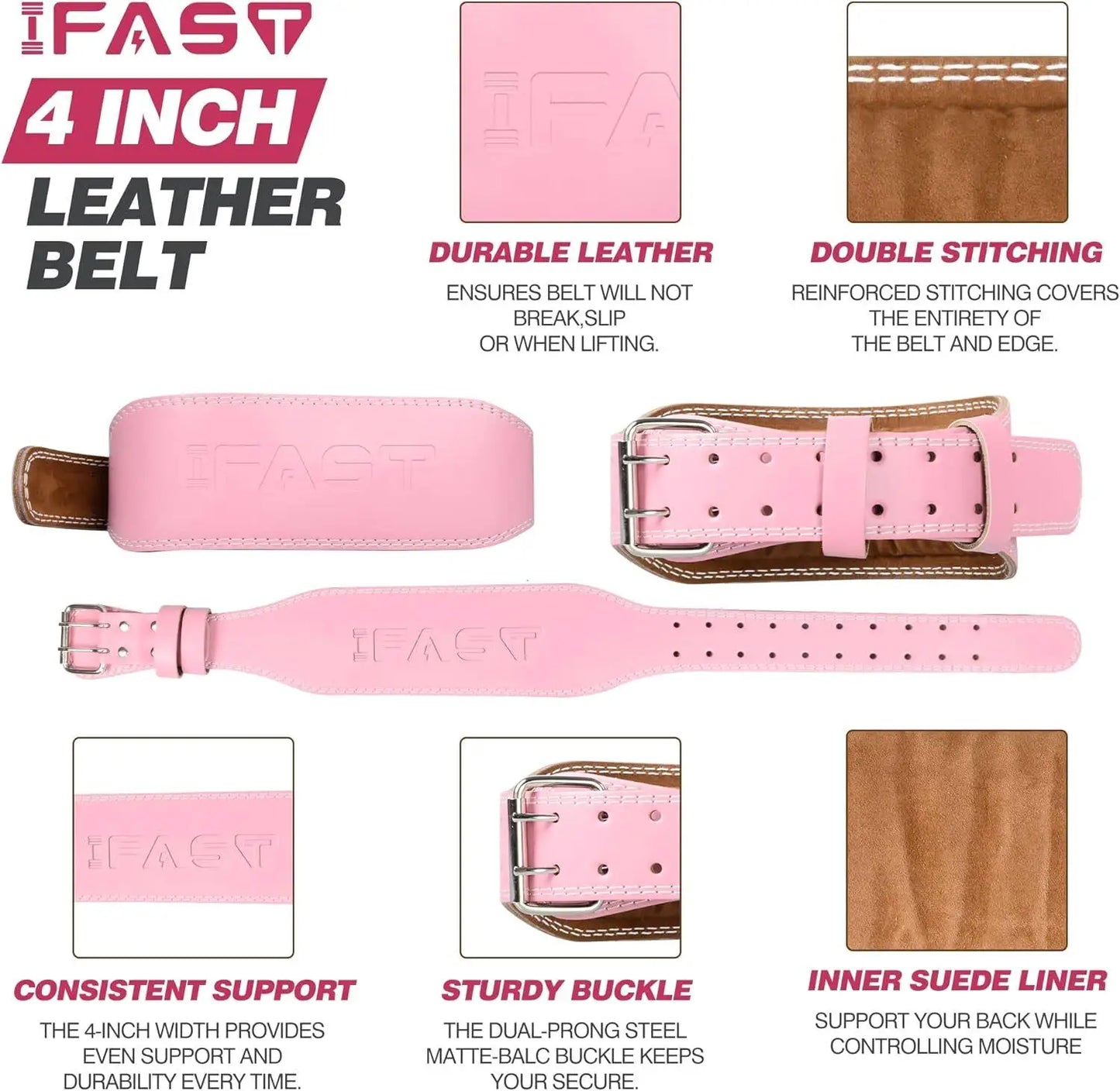 Premium Leather Weight Lifting Belt with 4-Inch Padded Lumbar Support for men & Women