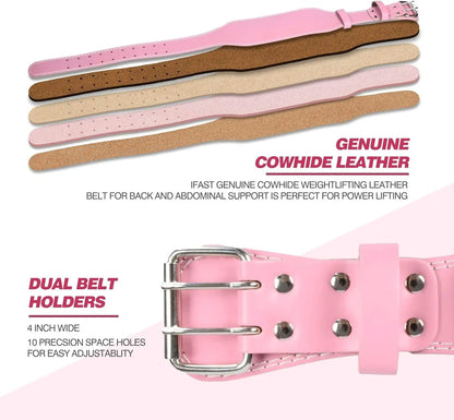 Premium Leather Weight Lifting Belt with 4-Inch Padded Lumbar Support for men & Women