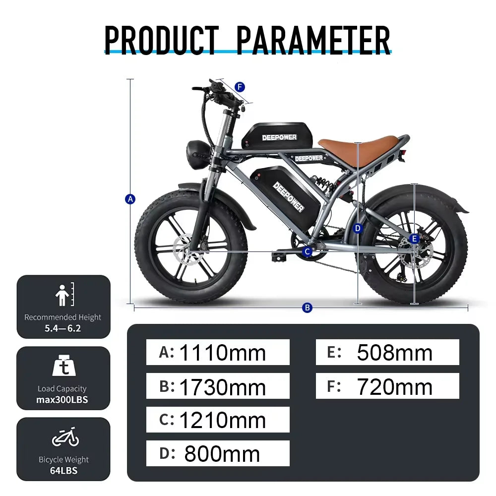 Deepower Electric Bike QS7 1000W 48V 60AH 20 Inch Fat Tire