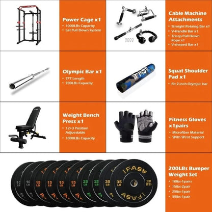 200lb Home Gym Sets Multi-functional Power Cage,Adjustable Pullup Squat Rack 1000Lbs,Capacity Comprehensive Fitness Barbell Rack