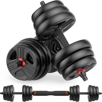 Adjustable Dumbbells, 30lbs total (15lb pair) Free Weights Dumbbells Convertible 2 or 3 in 1 Set Used as Barbell, Kettlebells