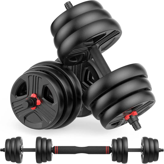 Adjustable Dumbbells, 30lbs total (15lb pair) Free Weights Dumbbells Convertible 2 or 3 in 1 Set Used as Barbell, Kettlebells
