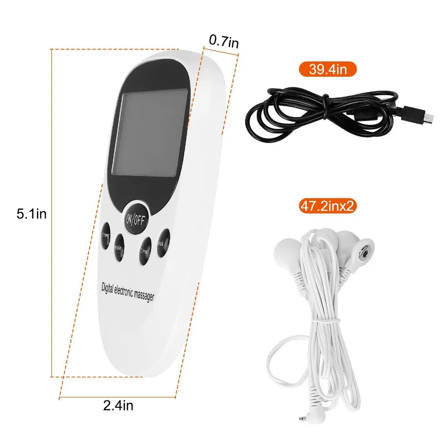 Electric Muscle Stimulator Dual Channels Pulse Massager Pain Relief Therapy Tens Device with Electrode Pads Wires