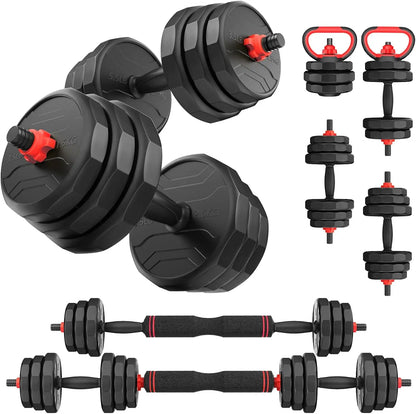 Adjustable Dumbbells, 30lbs total (15lb pair) Free Weights Dumbbells Convertible 2 or 3 in 1 Set Used as Barbell, Kettlebells