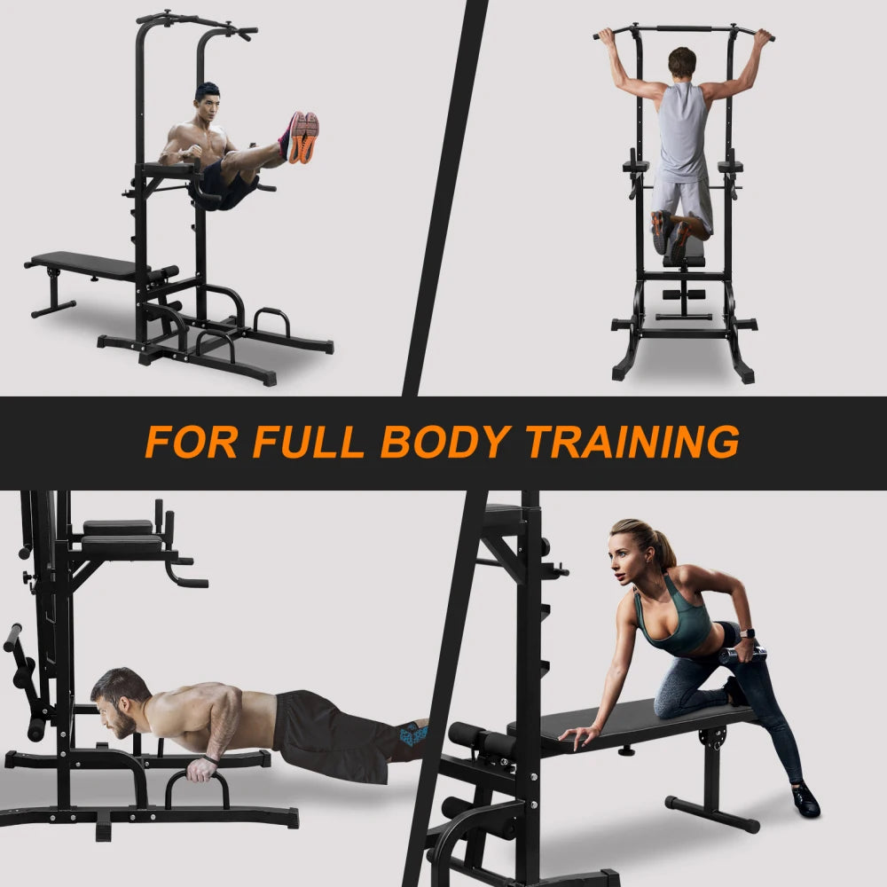 Power Tower Dip Station Bench Pull Up Bar Stand Adjustable Height