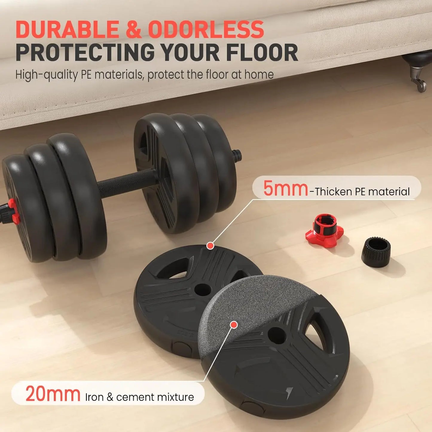 Adjustable Dumbbells, 30lbs total (15lb pair) Free Weights Dumbbells Convertible 2 or 3 in 1 Set Used as Barbell, Kettlebells