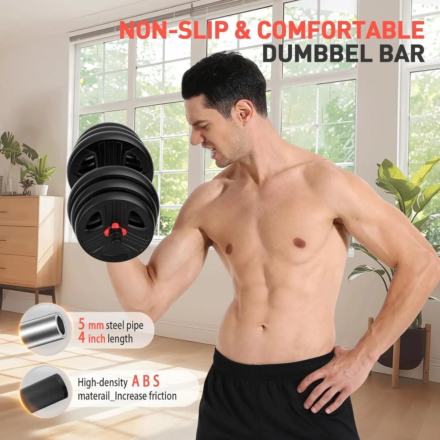 Adjustable Dumbbells, 30lbs total (15lb pair) Free Weights Dumbbells Convertible 2 or 3 in 1 Set Used as Barbell, Kettlebells