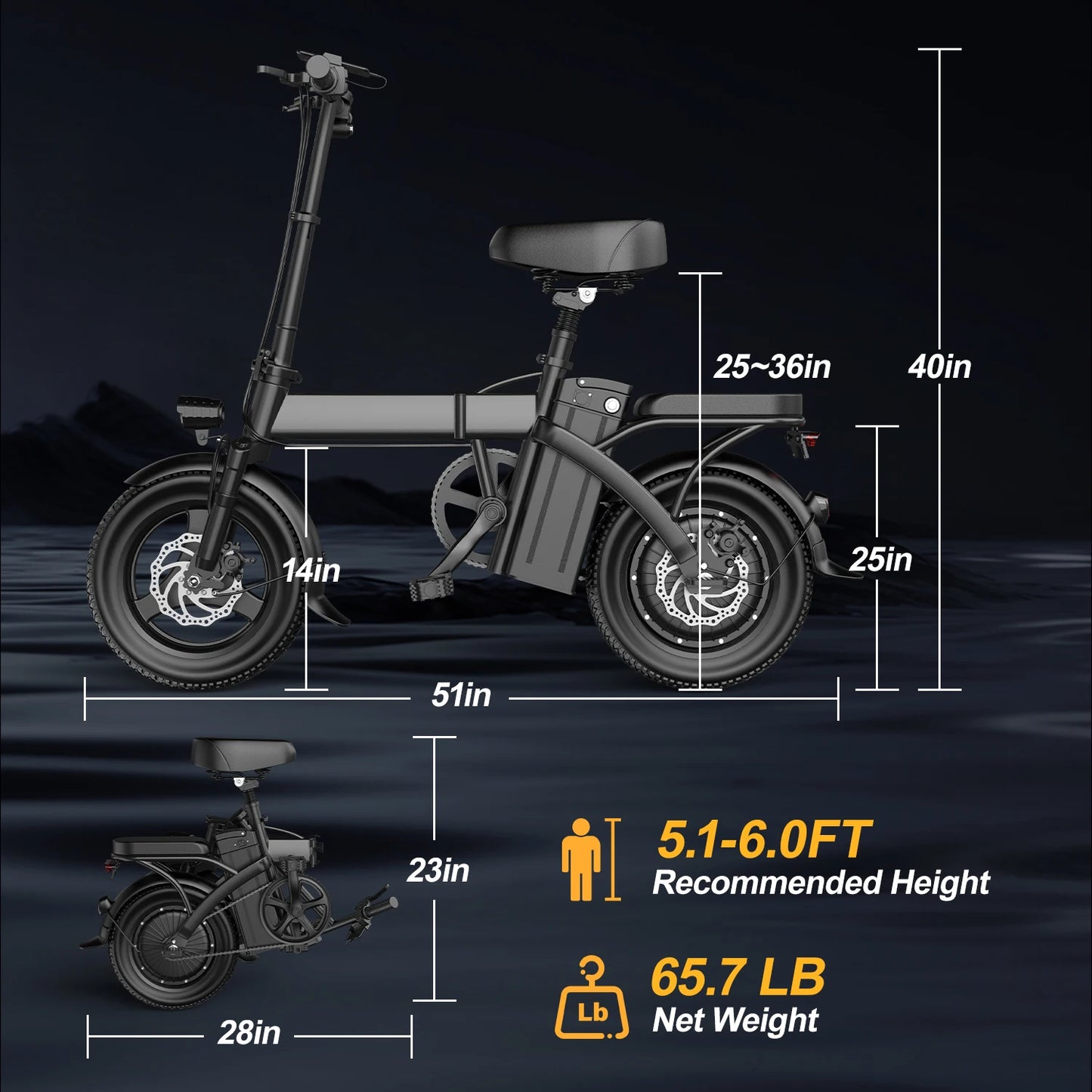 Folding Electric Bike 19 MPH Speed 30 Miles Long Range 48V 20AH/15AH/10Ah Battery,500W Motor, Compact Portable E-Bike for Adults