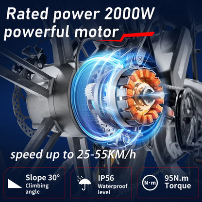 Deepower Electric Bike QS7 1000W 48V 60AH 20 Inch Fat Tire